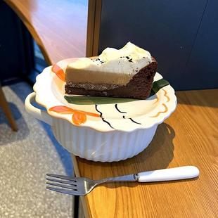 可爱陶瓷泡面碗带盘盖双耳汤碗家用女学生宿舍方便面碗沙拉碗 韩式