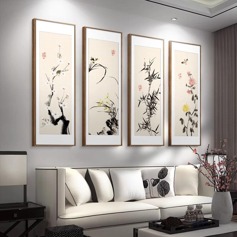 梅兰竹菊新中式客厅沙发背景墙装饰画大气茶室中堂挂画办公室壁画
