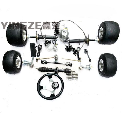 Go-Kart 自制电动四轮电动卡丁车配件电机半轴后桥前转向机5寸轮