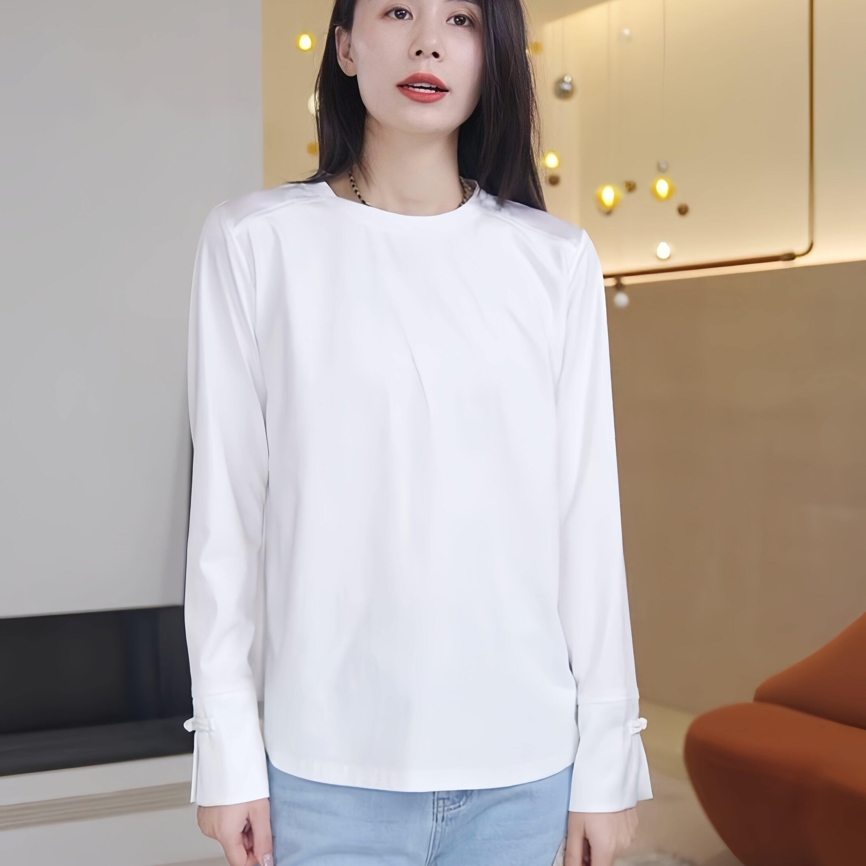 麦芽/Mayya 如玉 春季新中式国风叠穿内搭白色针织打底衫T恤女士