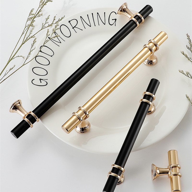 北欧衣柜门拉手现代简约轻奢黑色橱柜把手金色加长柜门抽屉小拉手