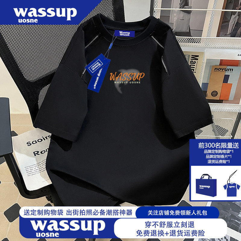 WASSUP UOSNE美式高街潮牌青少年短袖t恤男士夏季重磅纯棉上衣服