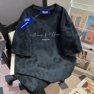 WASSUP UOSNE特大码300斤纯棉扎染男士短袖t恤夏季休闲潮牌上衣服