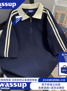WASSUP NURAYA美式复古polo领纯棉短袖t恤男士夏季宽松情侣上衣服