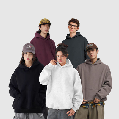 美式纯色连帽外套宽松情侣卫衣