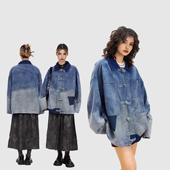 型好看 复古中式 牛仔外套女款 版 冬季 新款 国潮盘扣上衣男女同款