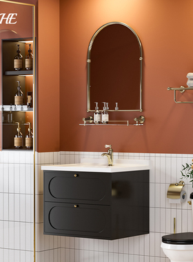 仪奢法式复古浴室柜组合洗手盆洗漱台洗脸盆复古黑色陶瓷盆