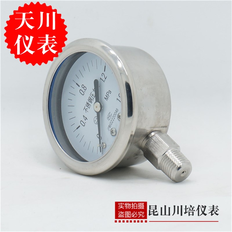 上海天川仪表/全不锈钢压力表Y-60BF耐高温耐酸碱304材质防腐Y60