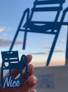 法国巴黎尼斯蓝色沙滩椅子金属冰箱贴磁吸旅游纪念品创意伴手礼物