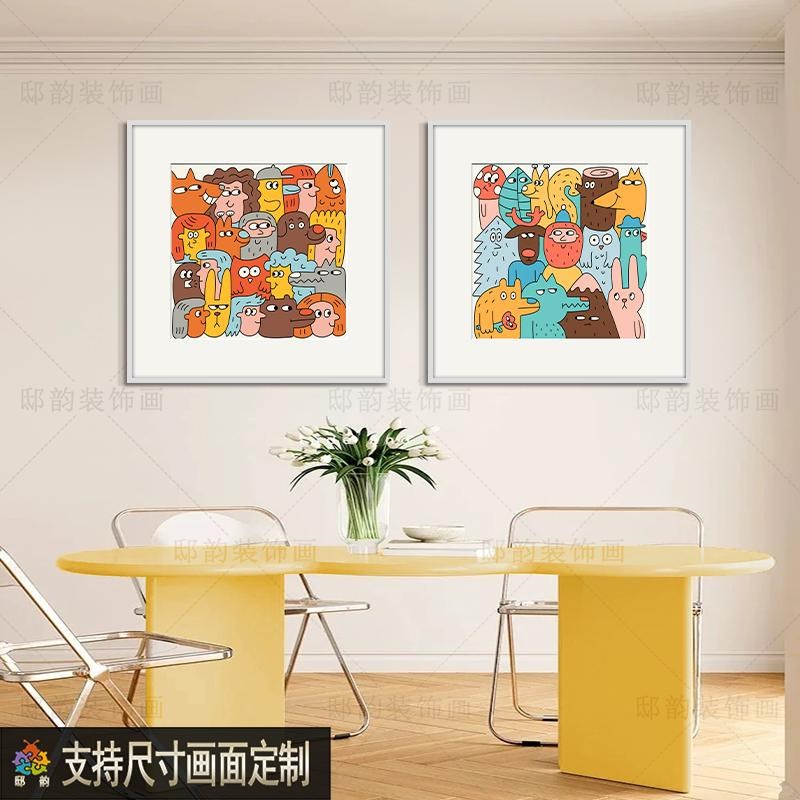 儿童卡通正方形现代装饰画民宿卧室床头晶瓷画酒店样板间房间挂画图片