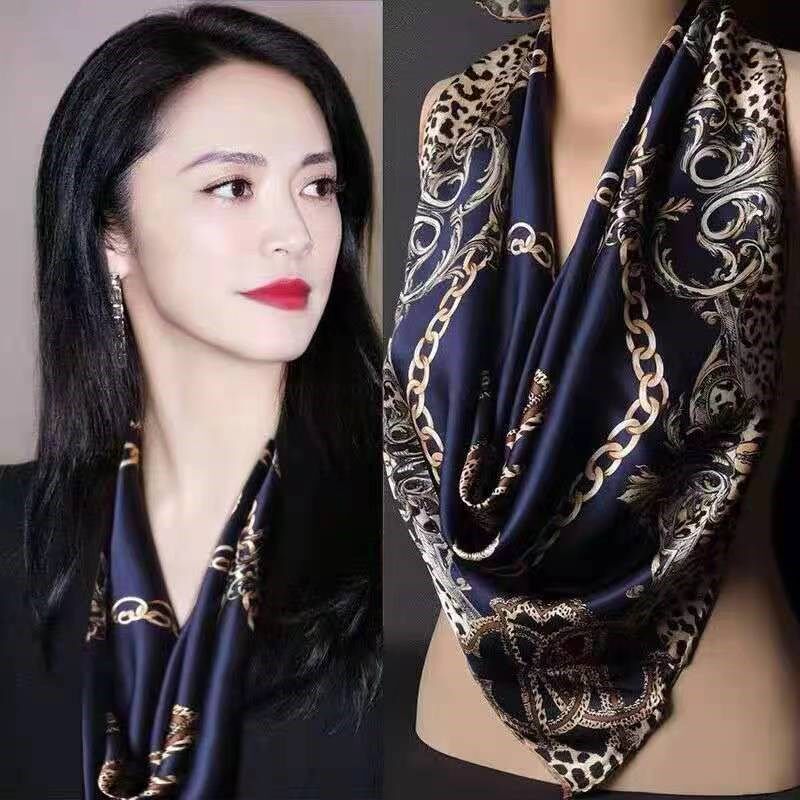 H9丝绸丝巾女士大方巾中老年妈妈秋冬款百搭围巾披肩纱巾头巾