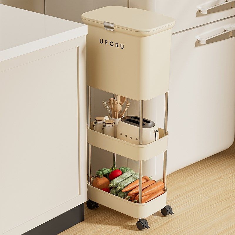 小推车米桶家用厨房大米面粉粮食储存罐多功能收纳夹缝蔬菜置物架