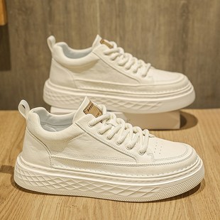 时尚休闲男鞋2024新款百搭轻便皮面英伦风高级感小白鞋男款鞋子潮