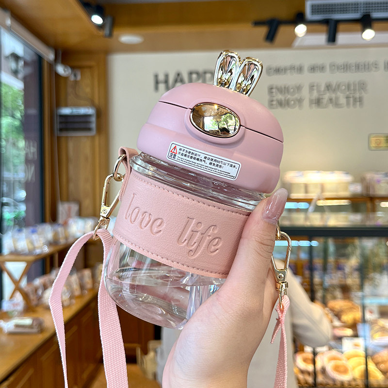 高颜值水杯女玻璃杯带吸管简约便携夏季耐高温牛奶V咖啡成人随行