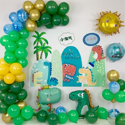 恐龙生日海报网红insr风男女宝宝周岁儿童气球装饰场景布置背景墙