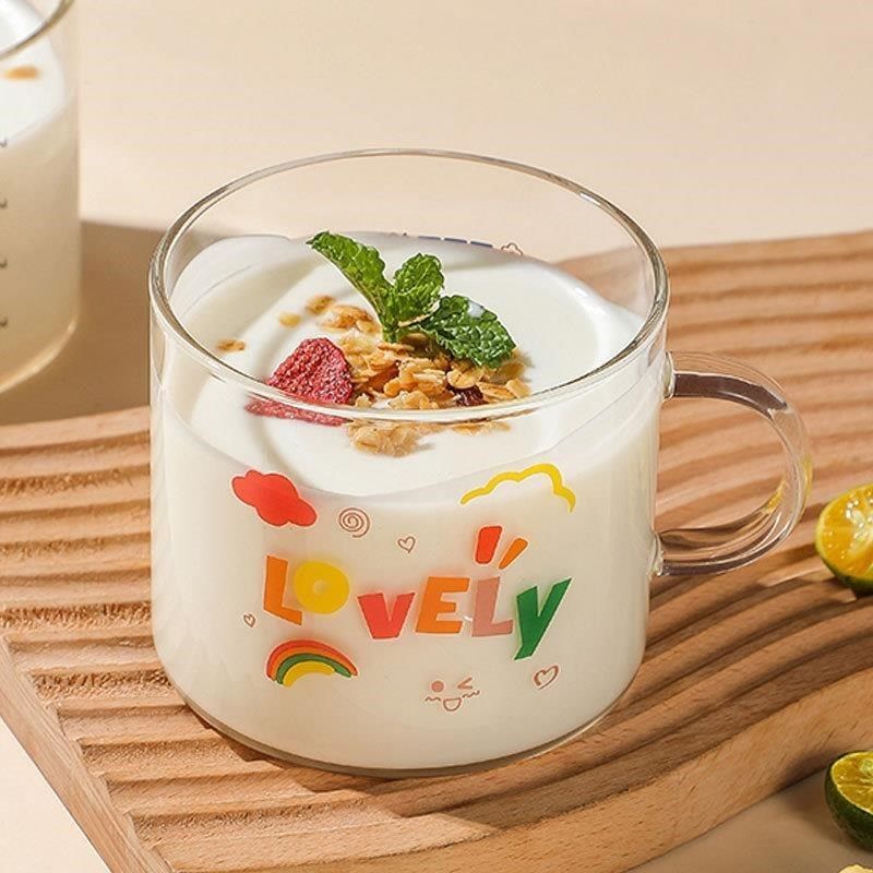 燕麦碗早餐杯带盖勺大口径大容量玻璃杯J刻度牛奶杯高硼硅耐高温