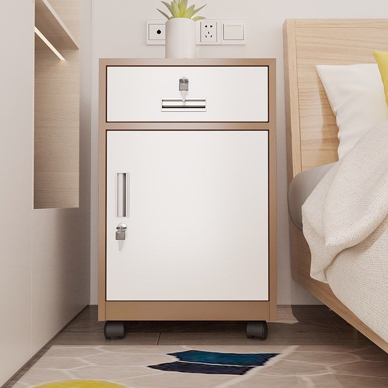 铁皮文件柜带锁床头柜钢制可移动矮柜办公室收纳柜电脑桌下抽屉柜