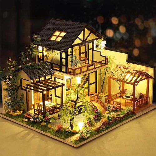diy手工小屋阁楼竹溪水苑中国风制作手工小房子木制拼装模型爆款