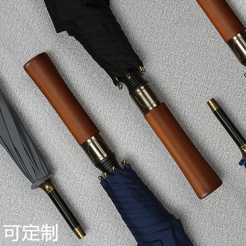 木质长柄雨伞大号双人210T碰击布晴雨伞两用8骨直杆伞全纤维雨伞