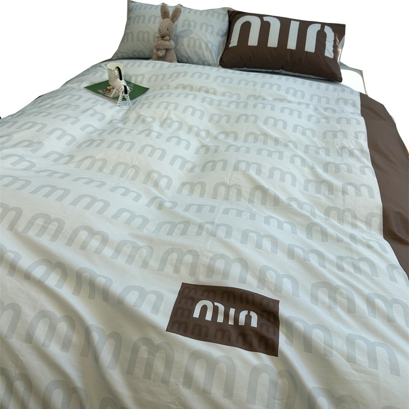 ins蓝色字母床上四件套全棉纯棉1.5m1.8宿舍被套床单三件套少女心