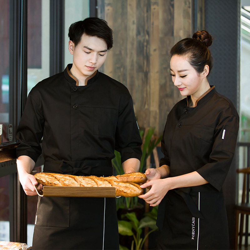 2021新款中餐厅服务生员工作服厨师服中袖套装火锅饭店烘焙师甜点