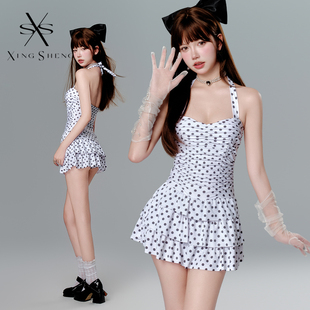 波点泳衣2024年新款 微胖女孩遮肉显瘦连体保守高级感钢托聚拢 爆款