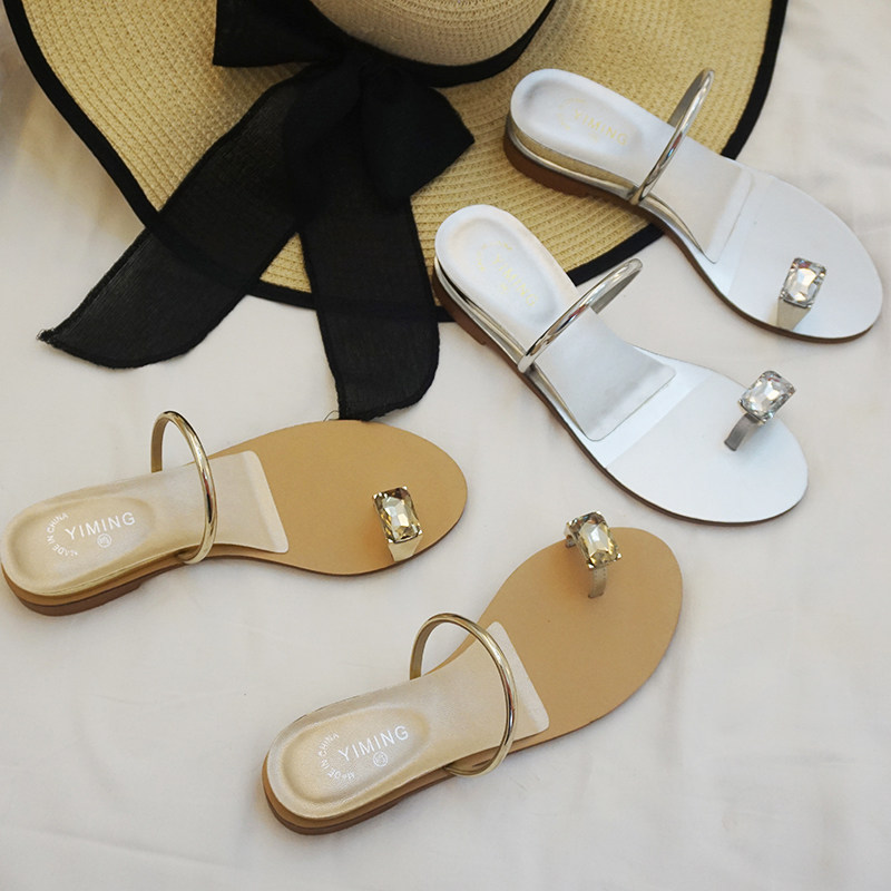 4cm内增高小坡跟新款鸽子蛋平底夹趾凉鞋女外穿拖鞋沙滩水钻凉拖,女鞋,时装凉鞋,淘宝优惠券,粉丝福利购,淘宝优惠卷