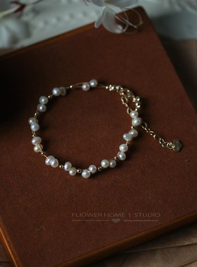 花宿手作 缠连枝天p然珍珠手链女手工编织甜美百搭时尚精致温柔