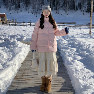 东京岁时记jk可爱甜美超好看短款羽绒服反季女羽绒围巾羽绒服冬季