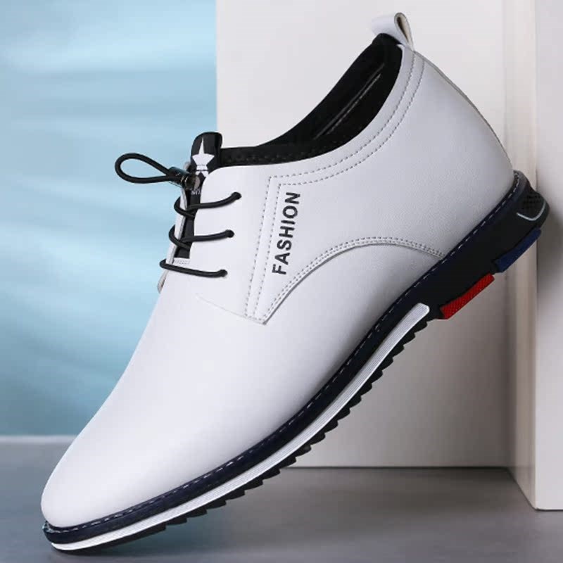 休息青少年皮鞋男潮流韩版帅气平底软底学生隐形内增高皮鞋男6cm