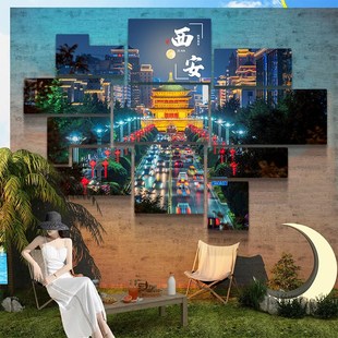 网红照片墙打卡墙城市名背景墙布置装饰餐饮火锅烧烤店墙面贴纸画