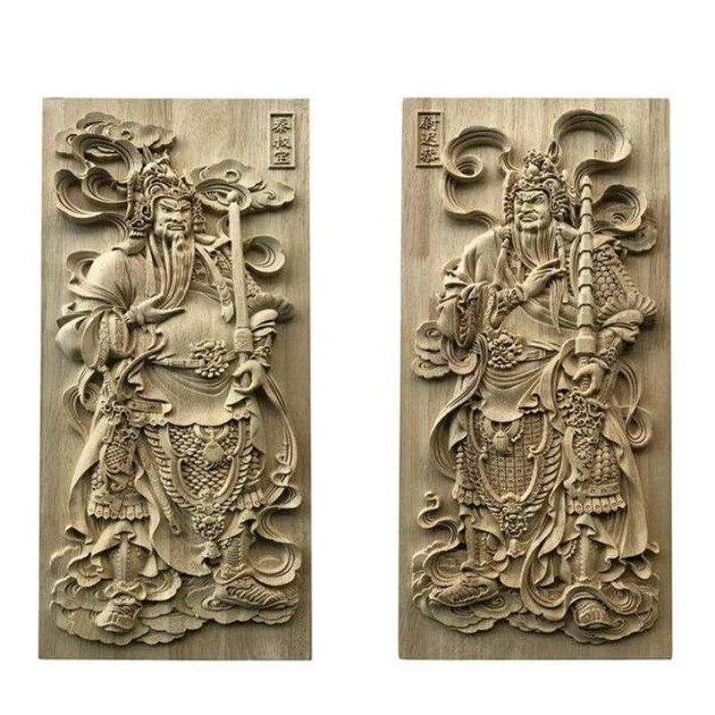 实木雕刻门楼中式庭院p浮雕贴花门神古代人物秦叔宝尉迟恭福禄门