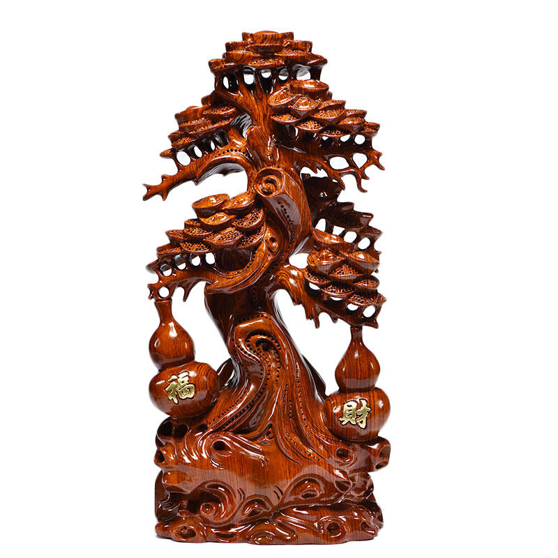 花梨木雕招财树摆件摇钱树实木店铺开业乔迁送礼客厅装饰红木摆设