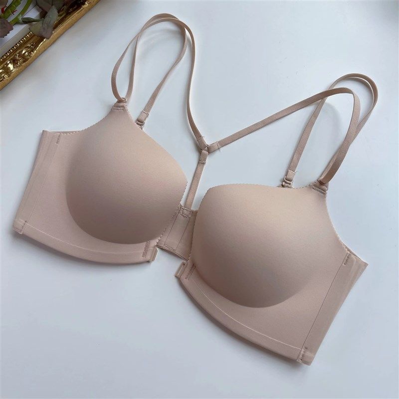夏季薄款细带前扣美背小胸聚拢内衣无痕无钢圈Y型不空杯立挺文胸