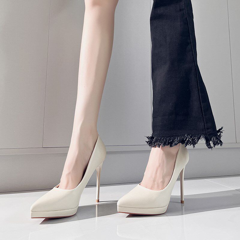 法式高跟鞋女防水台走秀2024秋冬新款礼仪细跟尖头不累脚单鞋10cm