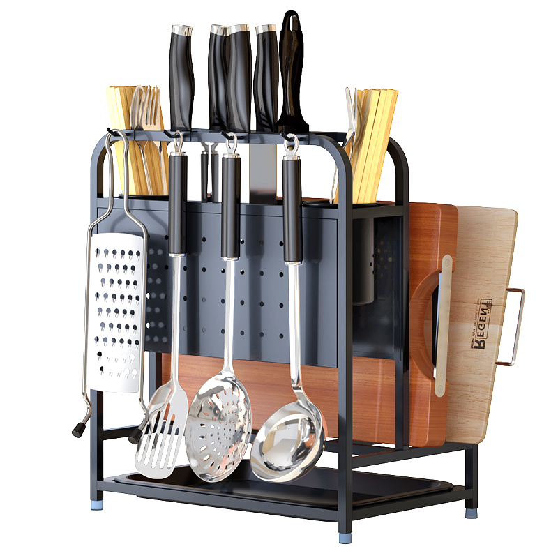 黑色不锈钢刀架刀座厨房置物架用品收纳多功能放砧板菜板家用架子