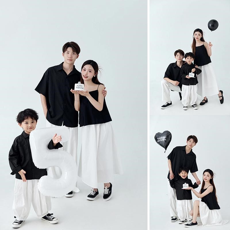 全家福摄影服装黑色系家庭装三口亲子装影楼拍照亲子主题家庭装