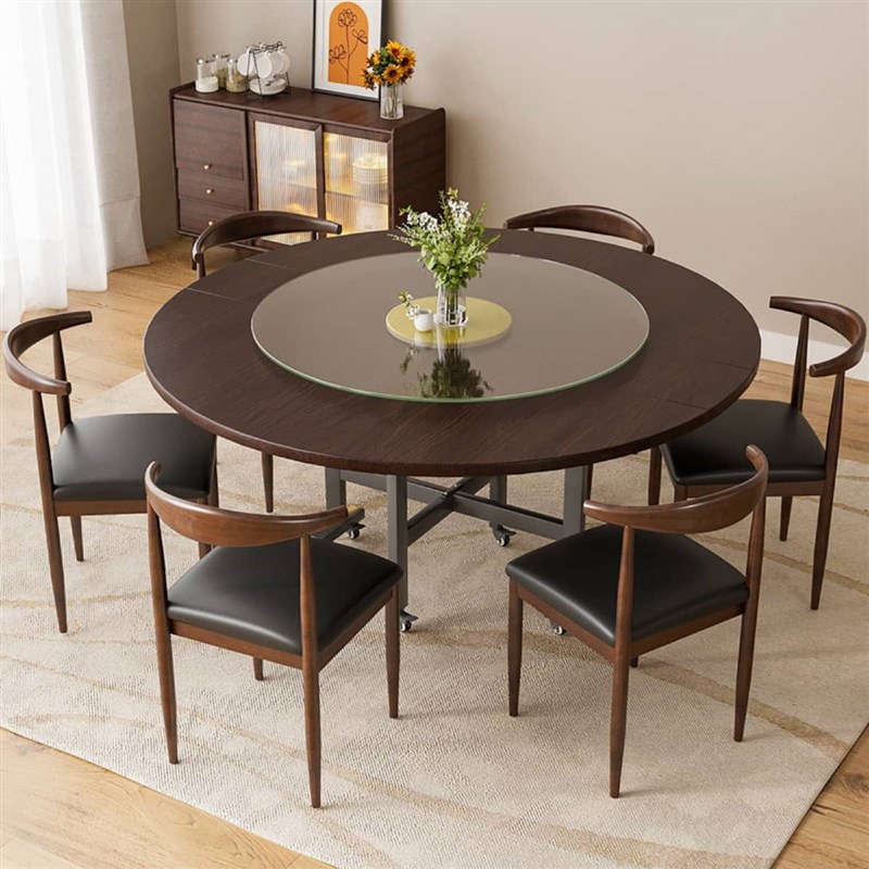 圆桌新中式餐桌简约小户型家用折叠餐桌10人饭桌餐厅圆形吃饭桌子