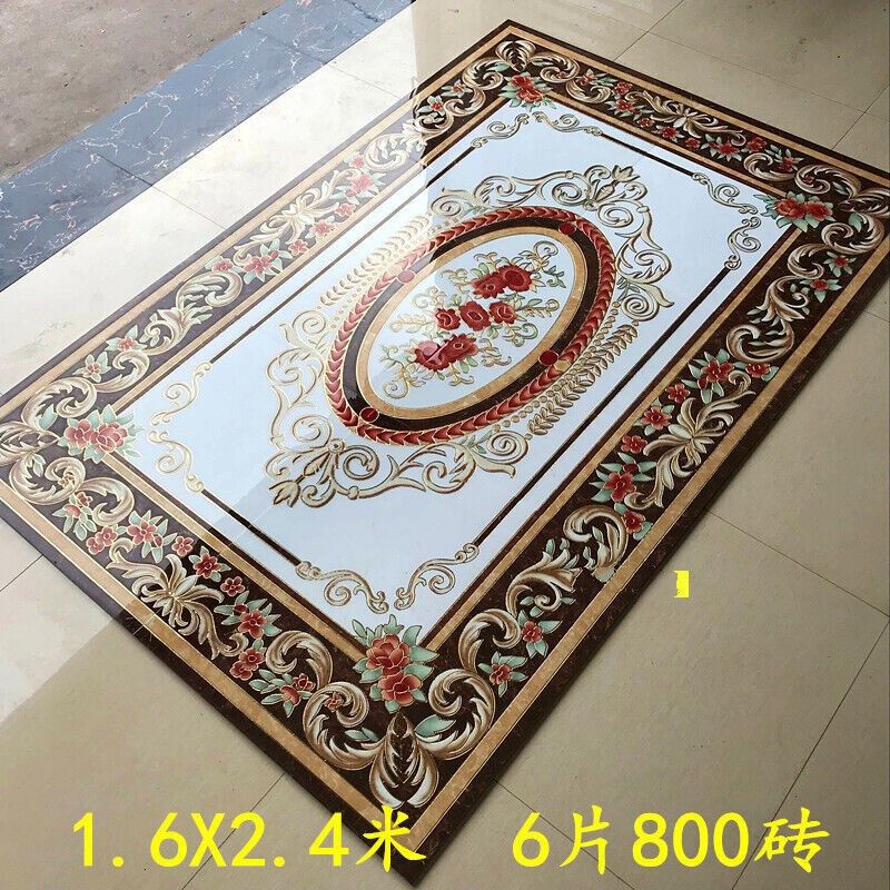 地板砖客厅瓷砖拼花800中式餐厅地毯砖拼图抛晶过道入户U砖1.6X2.