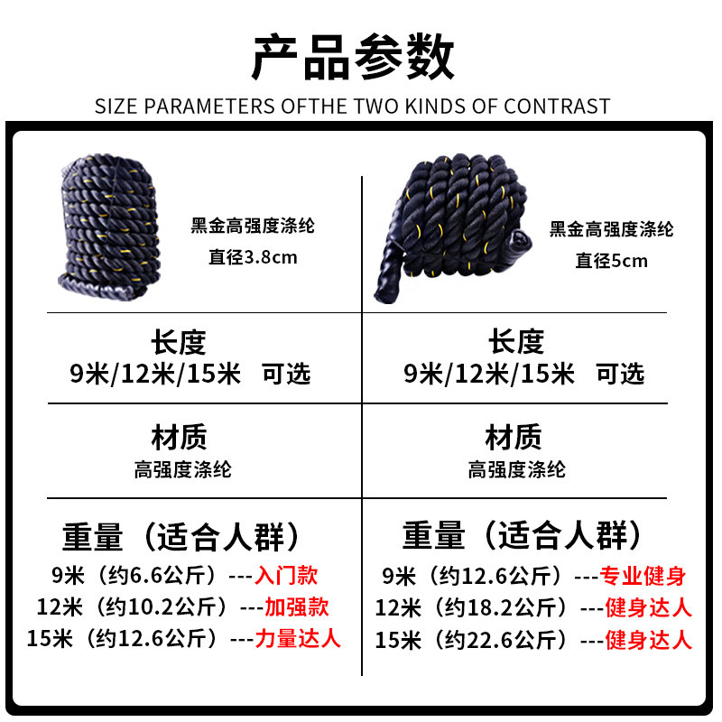 战绳健身甩大绳家用体能训练器材力量绳健身房臂力绳格斗绳战斗绳