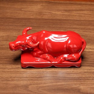 黄色陶瓷卧牛厨房厕所摆件化解卫生间在正北西北角下水道水牛补角