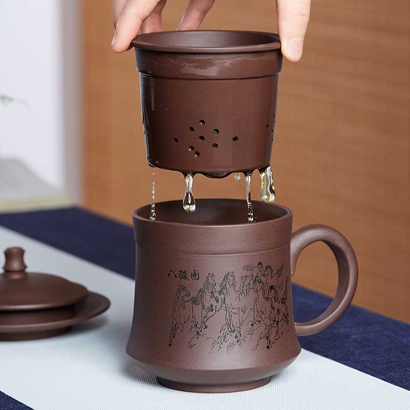 尊壶宜兴紫砂杯茶水分离泡茶杯男带内胆过滤办公盖杯陶瓷杯子茶具