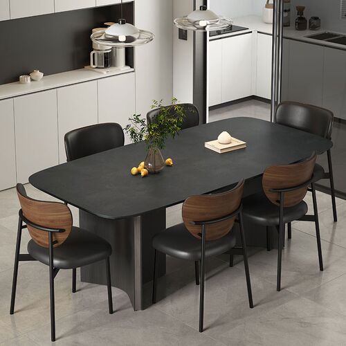 岩板餐桌现代简约长方形极简家用餐F桌椅组合意式全托小户型饭桌