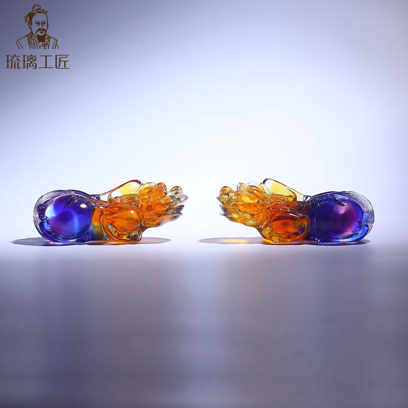 琉璃工艺品可爱貔貅招财摆件一对B办公室朋友店铺开业贺礼实用高