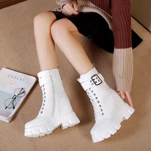 内增高中筒马丁靴真软皮小个子秋冬加绒保暖网红瘦瘦靴软厚底皮靴