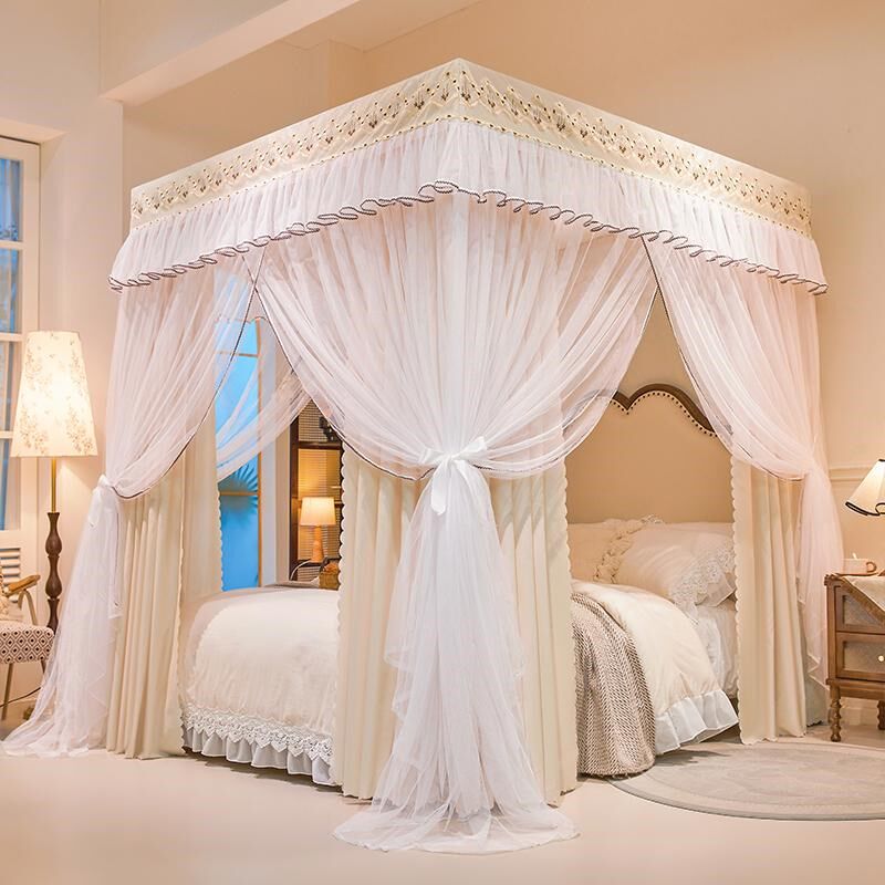 公主风遮光床帘高级感蚊帐三开门落地式宫廷防尘床幔加厚烤漆支架,床上用品,蚊帐,淘宝优惠券,粉丝福利购,淘宝优惠卷