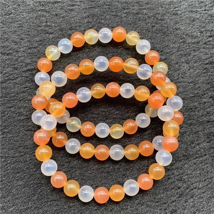 彩色糖心玛瑙圆珠手链彩色糖心