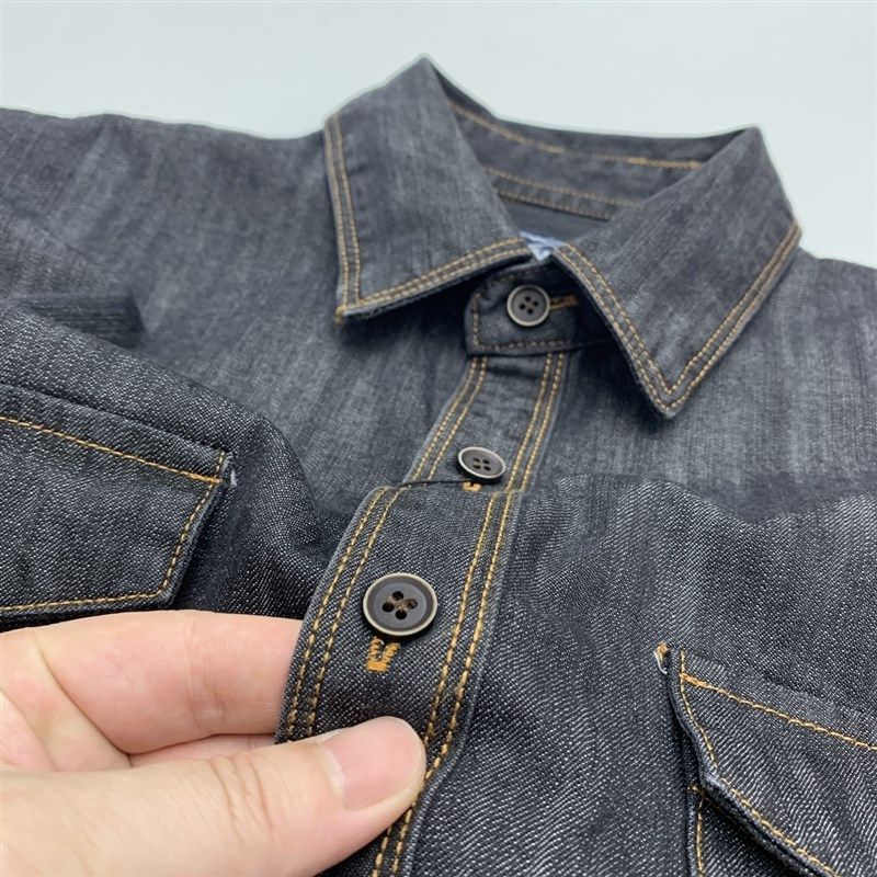 阿美咔叽全棉重水洗工装牛仔衬衫男潮流机车款牛仔宽松深灰色衬衣