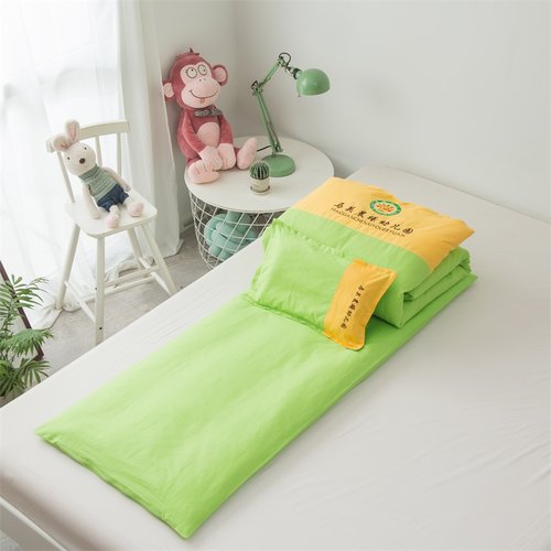 幼儿园被子三件套纯棉纯色拼接绣花含芯六件套宝宝午睡被褥冬