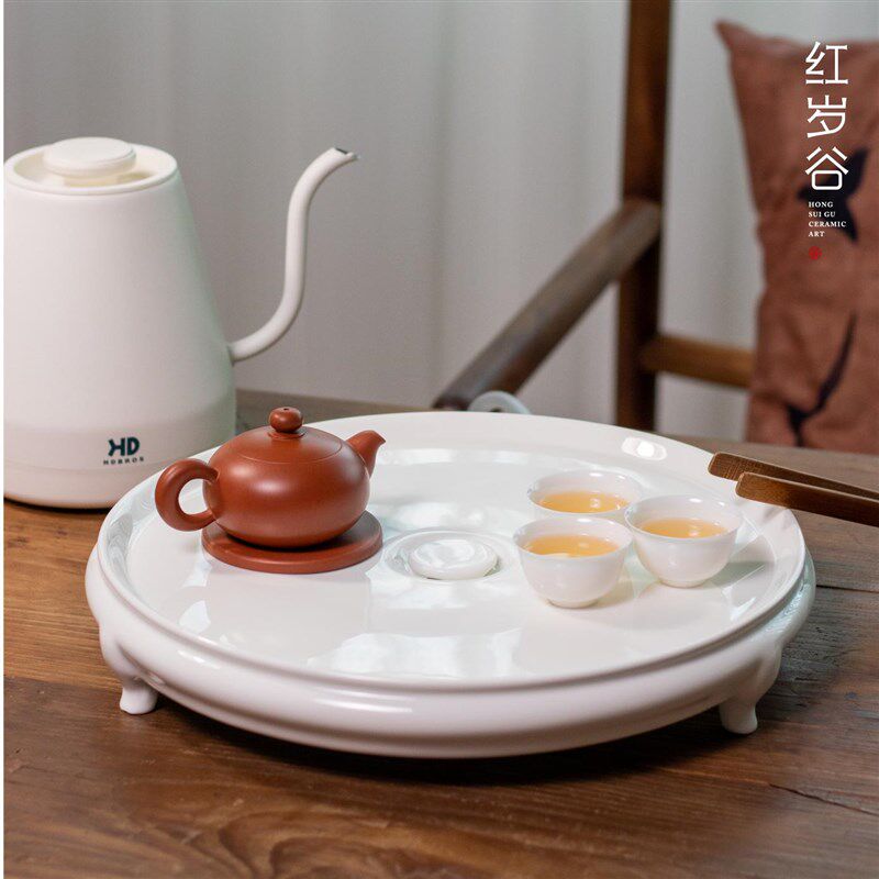骨瓷茶盘三足排水式简约大气现代风单丛茶O盘高档茶具套装送礼